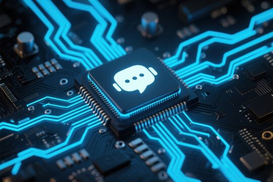 Generative ai technology powers smart digital agent chatbot symbol on microchip representing advanced communication systems in technology design