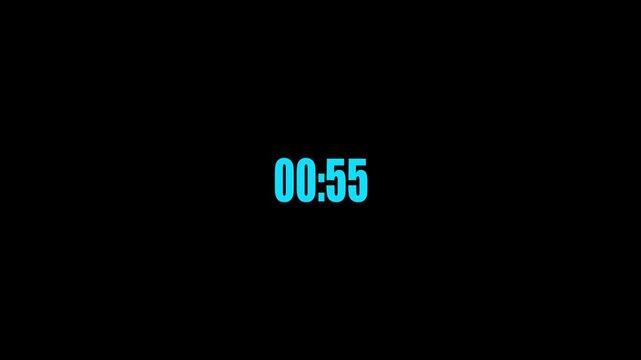 Digital Timer Displaying 00:57 in Cyan on Black Background countdown clock