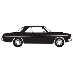 Fototapeta premium Black silhouette of a classic car with white outline on white background side view
