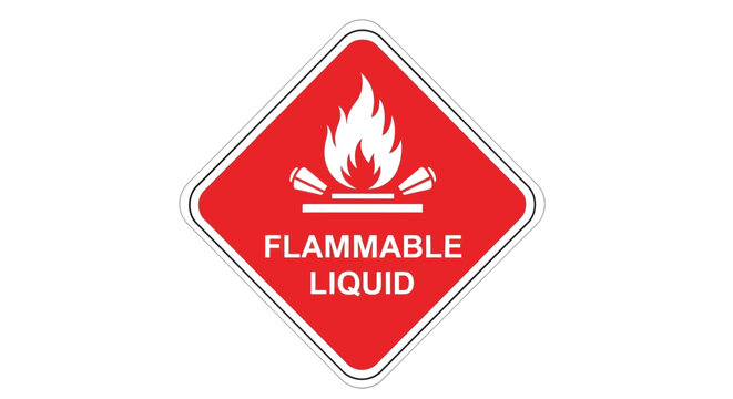 A clear red and white vector illustration of a flammable liquid warning sign, perfect graphic design for safety and hazard communication related to dangerous materials and chemicals.