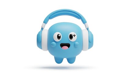 Obraz premium A blue creature with headphones and a surprised expression