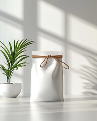 Minimalist design with a plant and packaging.