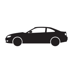 Fototapeta premium Black silhouette of a modern car with white accents on a plain white background for design and illustration purposes simple vehicle icon