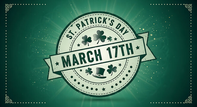 St patrick's day celebration emblem with shamrocks and date