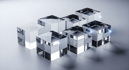 Fototapeta premium A group of shiny metal cubes on a reflective surface