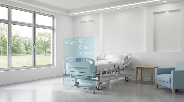 Modern hospital room design with advanced medical equipment and aai technology