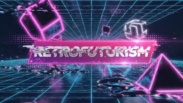Dynamic Neon Retrofuturism Grid and Cube Animation for Digital Backgrounds and Event Promos.