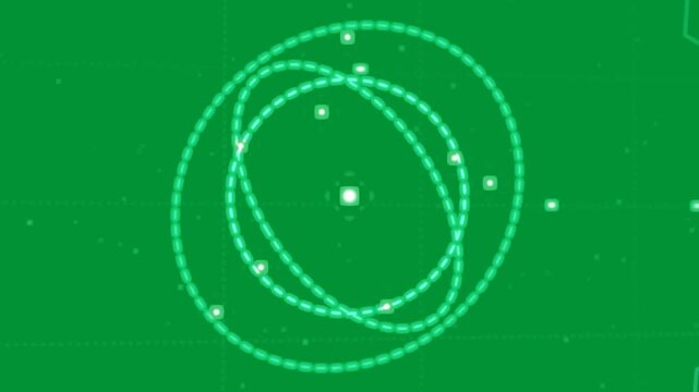 On load orbital HUD forming dashed cyan tracks, markers orbiting center for radar on transparent