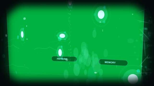 Transparent HUD appearing, turquoise ovals growing, shifting, settling, showing PATTERN MEMORY
