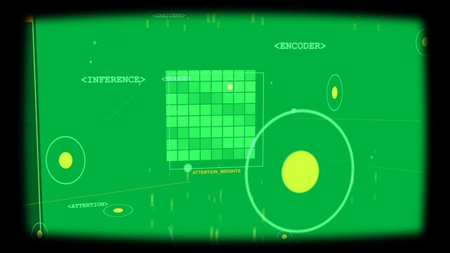 ATTENTION_WEIGHTS visualizing attention, blocks appearing and falling on transparent background