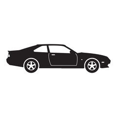 Obraz premium Black silhouette of a two door coupe car with wheels and windows on white background side view