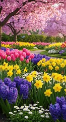 Obraz premium Springtime Symphony - A Vibrant Garden in Full Bloom.