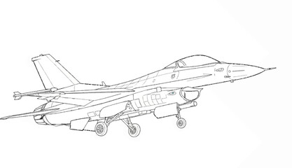 Line drawing of a modern jet fighter with retractable landing gear