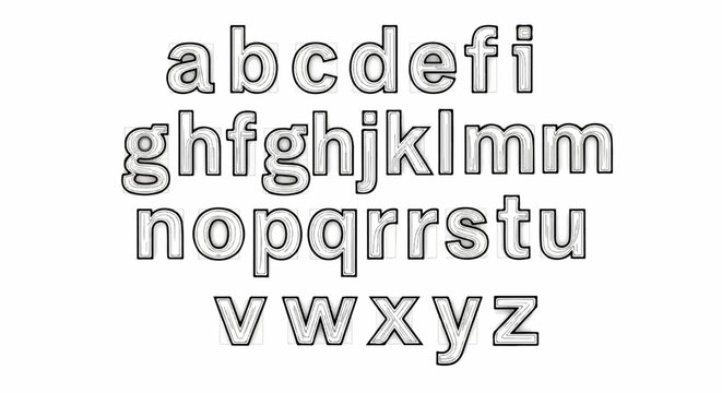 Artistic lowercase alphabet characters with a layered outline effect