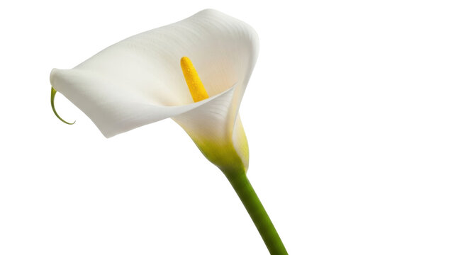 Isolated Calla Lily elegance, bloom with grace, white flower with yellow spadix in a pristine view