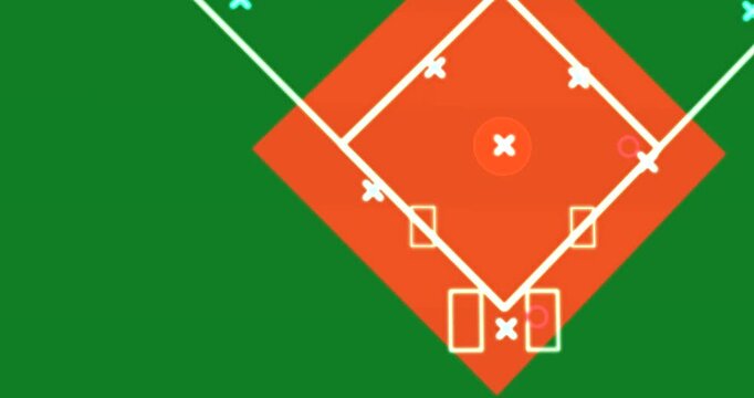 Black frame fading, infield drawing paths and tracing ball to home for coaching, transparent