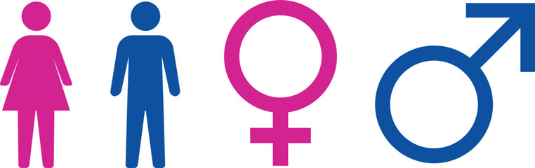 Obraz premium Male and Female Gender Icon Vector – Man and Woman Symbol Sign, Bathroom Restroom Pictogram, Black Silhouette Isolated on White