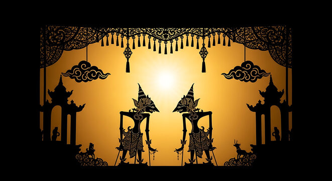 Authentic Wayang Kulit theater with intricate hand-carved puppets