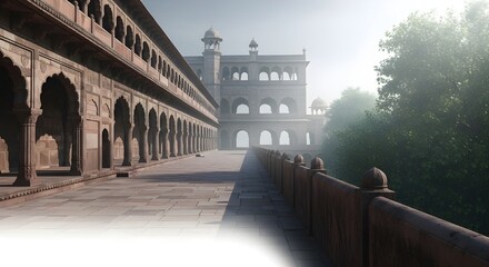 Fototapeta premium A long corridor with arches and a railing