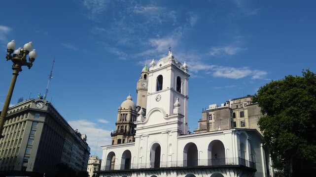 South America Establishing of Colonial Cabildo of Buenos Aires Argentina Historic Colonial Clock Tower and City Skyline