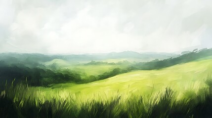 Obraz premium landscape with green grass and fog