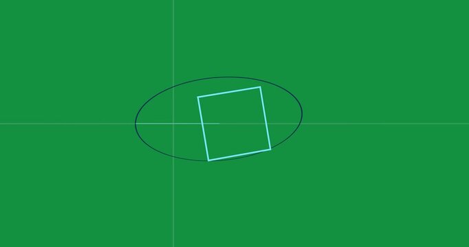 frame1 starting cyan square rotating inside ellipse, pointer swinging, motion demo, transparent BG
