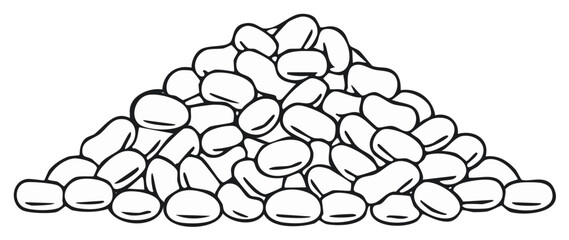 Fototapeta premium Outline Illustration of a Pile of White Beans for Coloring and Education
