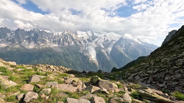 White Clouds Over Mont Blanc From Col du Brevent In Haute-Savoie, France. - timelapse shot