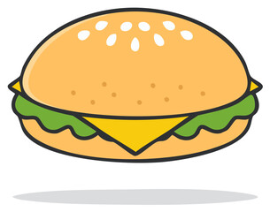 Simple Cartoon Cheeseburger Icon Isolated Fast Food Hamburger Vector Graphic