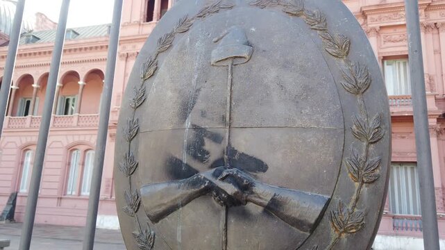 Close Up of May Pact Bronze Emblem at Casa Rosada in Buenos Aires Argentina
