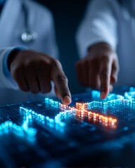 Naklejka premium Medical Consultation and Insurance Guidance: Physician Pointing to Glowing Therapy Roadmap with Patient Listening