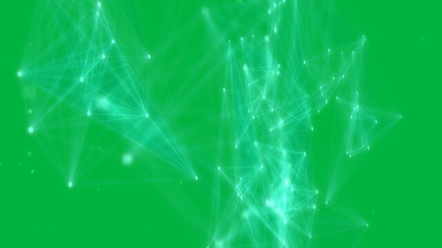 After blur, turquoise mesh morphing and tightening facets to form layered cluster on transparent bg
