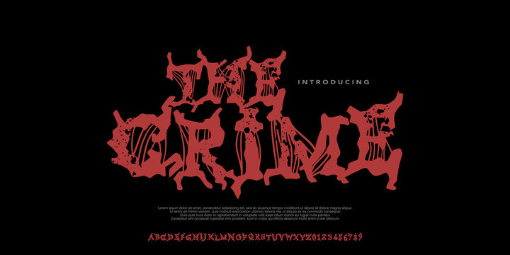 The Crime Font An extreme underground metal font with sharp chaotic forms, perfect for brutal music and dark artwork.vector grunge illustration