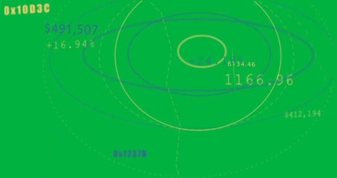 Playback starting, abstract HUD translating and rotating over grid, showing rings and metrics