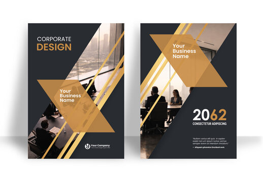 Business Report Cover Template &ndash; Gold and Black Geometric Layout (A4)
