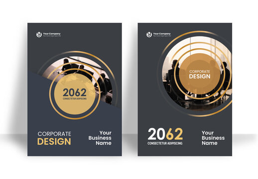 Business Report Cover Template &ndash; Gold and Black Geometric Layout (A4)
