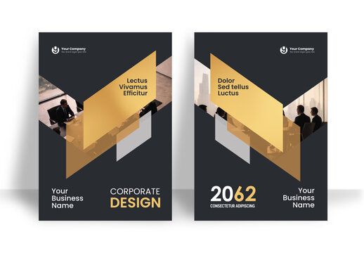 Business Report Cover Template &ndash; Gold and Black Geometric Layout (A4)
