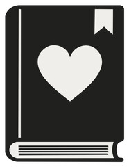 Closed book with a heart on the cover as a symbol of love for reading and bookmark for easy finding of the right pages
