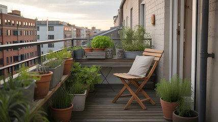 Cozy Urban Balcony Garden with Outdoor Seating