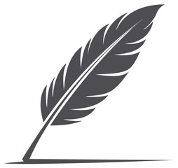 Obraz premium Quill Pen Icon: Vintage Writing Tool Symbol for Authoring and Calligraphy in Grayscale Silhouette