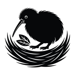 Kiwi in nesting position Vector, Silhouette, Illustration