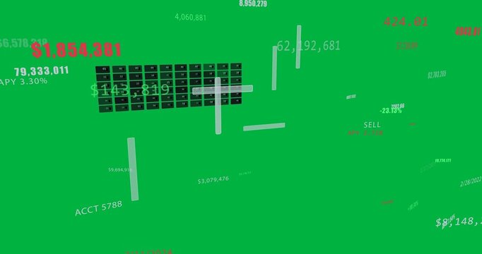 Camera sweep 3D finance panel revealing matrix, white bars, showing sell on transparent background