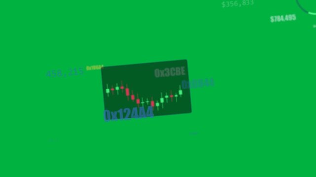 On load, token card rotating, scaling, revealing chart and IDs, highlighting data, transparent