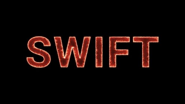 Swift Text Glowing Neon Reveal Animation Orange Isolated On Black Background