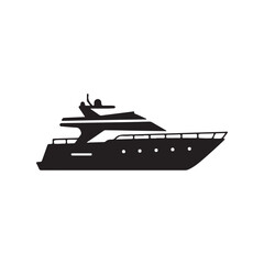 Obraz premium Large luxury yacht boat silhouette vector graphic modern design element for travel and transportation themes