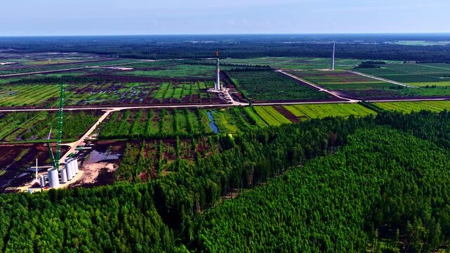 Wind turbines under development in rural Latvia Wide Aerial
