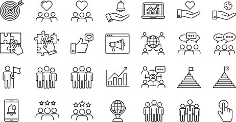 Naklejka premium Marketing and Business Strategy Line Icons Set Outline Illustration Collection