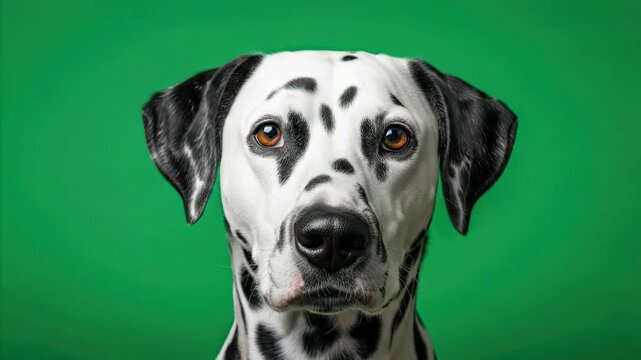 Dalmatian Dog Close-up Portrait with Green Background