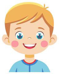 Obraz premium Cartoon portrait of a smiling young boy with blond hair and blue eyes.