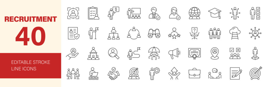 Recruitment icon set. Editable line icons. Vector illustration.	